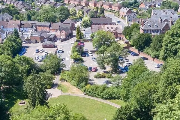 The car park with part of the lakeside park in the foreground